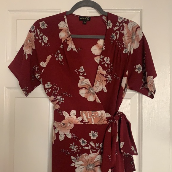 Lulus red floral floor length wrap dress. - Picture 1 of 7